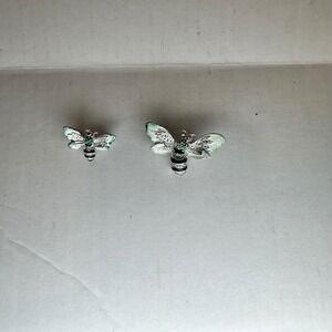 Bumble Bee Brooches‎ Set Silver Tone Green Pink Accent Pins Jewelry